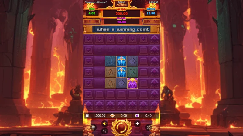 Treasures of Hades 2 — hlavná herná obrazovka slotu s valcami 3x3 a 20 betways od Rectangle Games