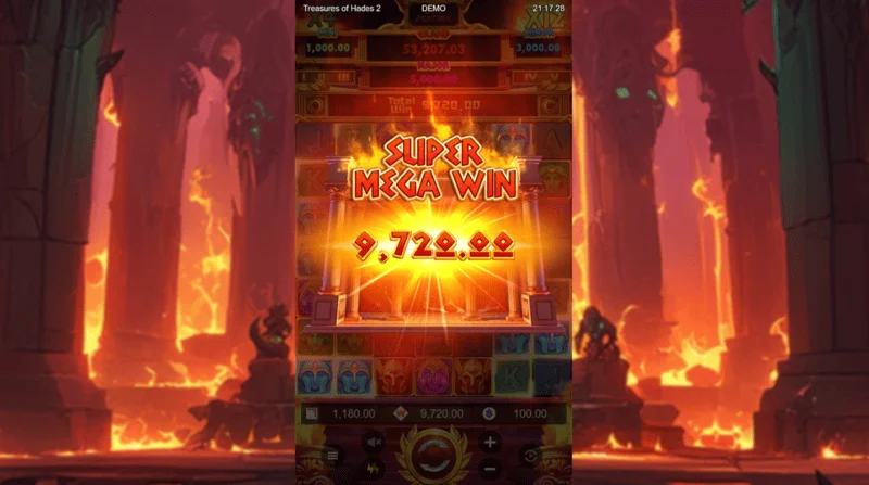 Treasures of Hades 2 — super mega výhra v kole Free Spins s kumulatívnym násobiteľom